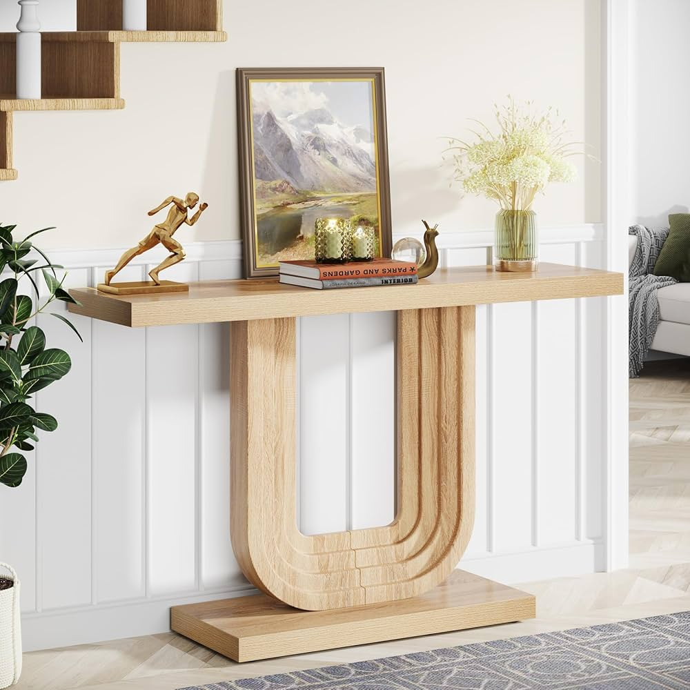 Tribesigns Farmhouse Entryway Table, 39" Wood Boho Console Table with Geometric Base, Narrow Sofa... | Amazon (US)