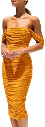 PRETTYGARDEN Women's Summer Off The Shoulder Ruched Bodycon Dresses Sleeveless Fitted Party Club ... | Amazon (US)