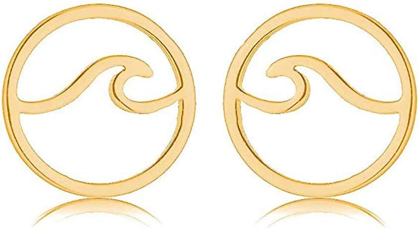 Wave Earrings for Women Stainless Steel Round Sea Ocean Wave Stud Earrings Beach Summer Jewelry | Amazon (US)