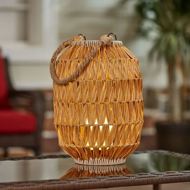 Better Homes & Gardens Battery-Operated Outdoor Yellow Rattan LED Lantern | Walmart (US)