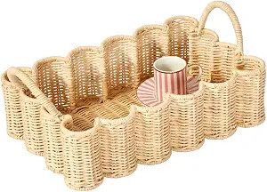 BEBE BASK Premium Wavy Scalloped Rattan Tray - Small Hand-Woven Scallop Wicker Tray - 19 x 9 x 6.... | Amazon (US)