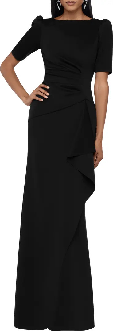 Side Ruched Ruffle Details Scuba Crepe Gown | Nordstrom