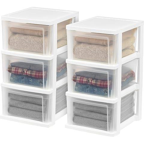 IRIS USA 14.5 Qt. Plastic Drawer Storage Organizer Stacking Drawers, 3-Pack, Stackable Unit with ... | Amazon (US)
