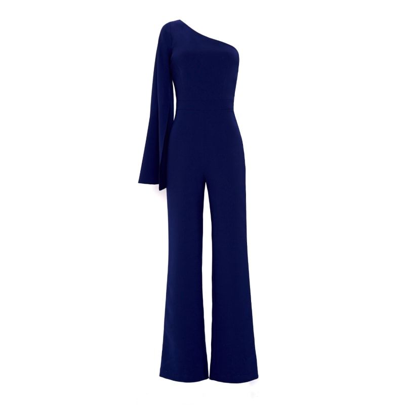 Amona Royal Blue One Sleeve Asymmetric Neckline Jumpsuit | Wolf and Badger (Global excl. US)