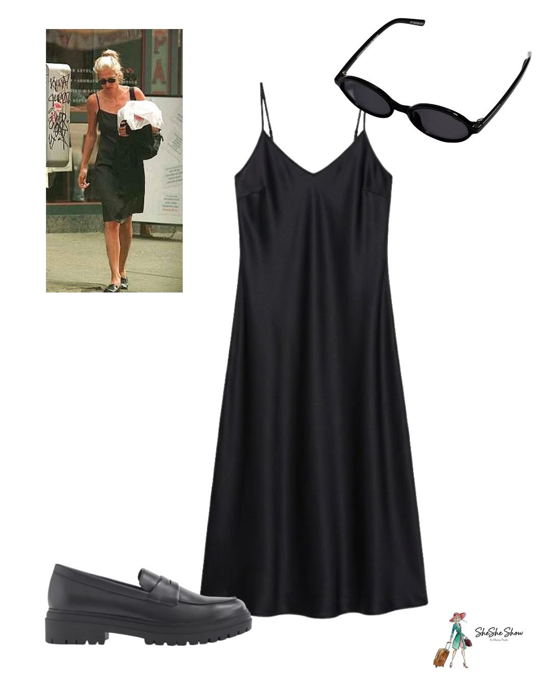  
CBK aka Carolyn Bessette Kennedy made the slip dress iconic and a wardrobe staple. Small oval sunglasses, and loafers 
 

#LTKgrwm #LTKootd #LTKOver40