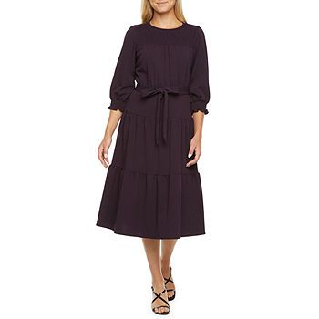 Danny & Nicole 3/4 Smocked Sleeve Midi Fit & Flare Dress with Coordinating Face Mask | JCPenney