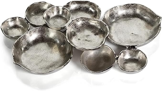 Zodax Cluster of 9 Round Serving Bowls Nickel Base 19" x 12" x 2.5" | Amazon (US)