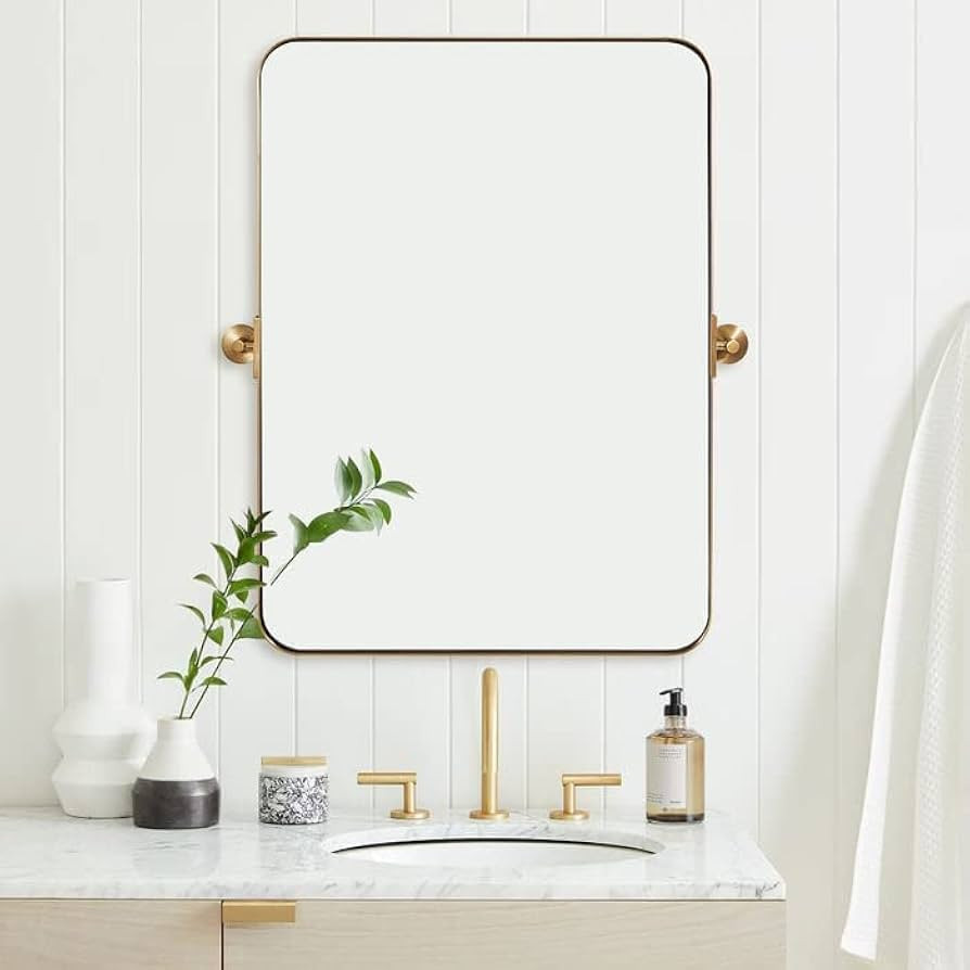 MOON MIRROR 24" x 36" Brushed Gold Metal Framed Pivot Rectangle Bathroom Mirror for Wall, Tilting... | Amazon (US)
