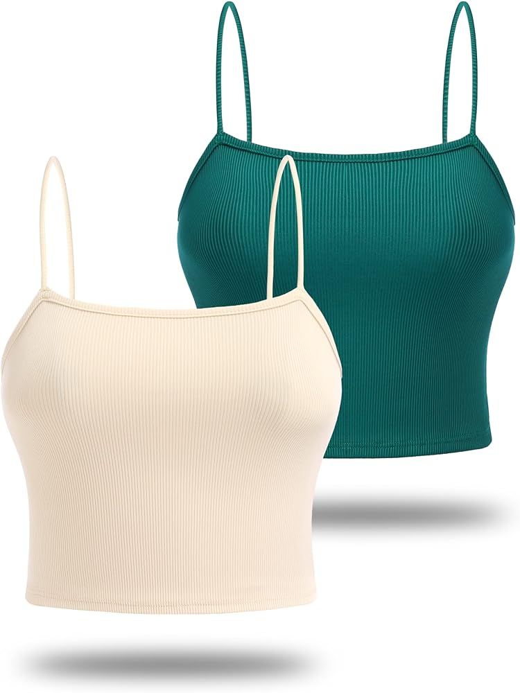 Ekouaer Women's 2pcs Crop Camisole Top Spaghetti Strap Tank Top Sleeveless Basic Cami Shirts Tube... | Amazon (US)