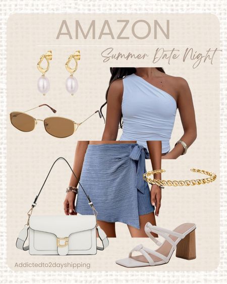 How cute is this summer date night look from Amazon! I love this look because you can keep it dressed up or style it a little more casual as well! I paired this blue wrap skort with a one shoulder white tank top. I accessorized with white and brown knot slide on heels, a white and gold shoulder bag, gold and brown oval sunglasses, a gold twisted bangle, and gold and pearl dangle earrings!


#LTKFindsUnder100 #LTKStyleTip #LTKFindsUnder50