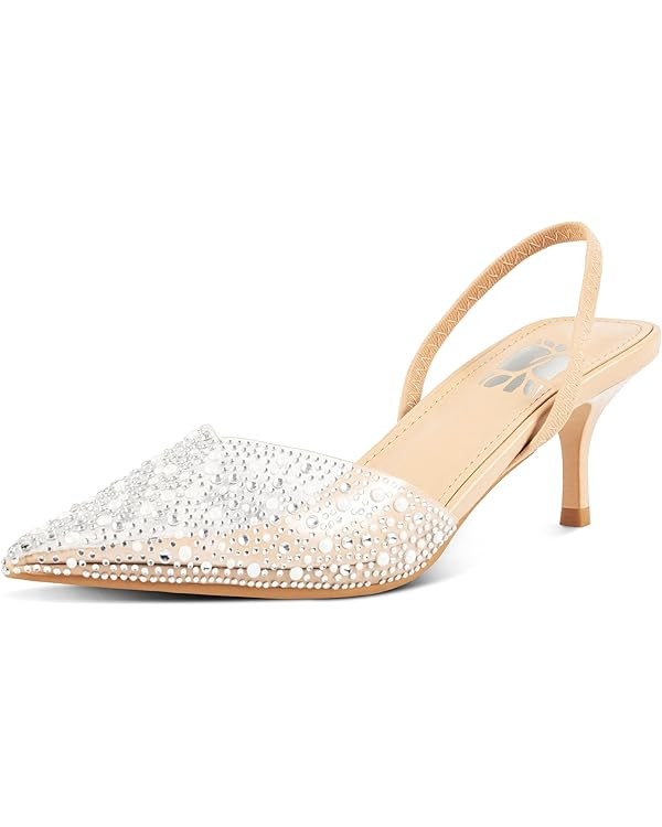 Clear Slingback Heels for Women,Pearl Kitten Heels Sparkly Rhinestone Sandals Pointy Toe Wedding ... | Amazon (US)