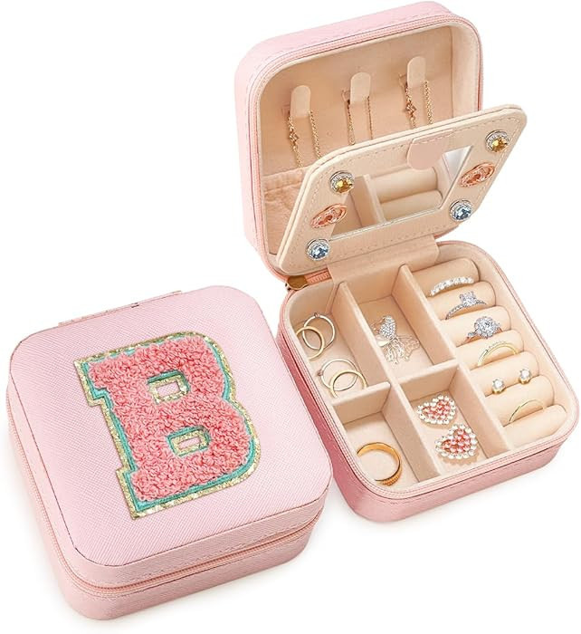 SANDJEST Personalized Jewelry Box, Pink Travel Jewelry Box with Initial B, Small Monogrammed Jewe... | Amazon (US)