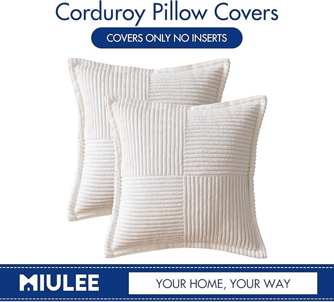 MIULEE Corduroy Pillow Covers with Splicing Set of 2 Super Soft Couch Pillow Covers Broadside Str... | Amazon (US)