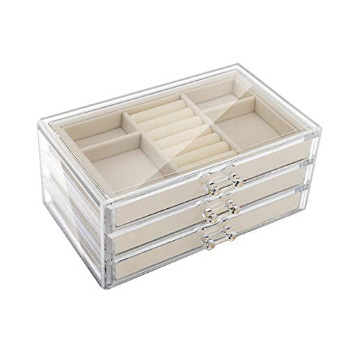 Emibele Jewelry Box, 3 Drawers Velvet Jewelry Organizer for Ring Earring Necklace Bracelet Display C | Amazon (US)