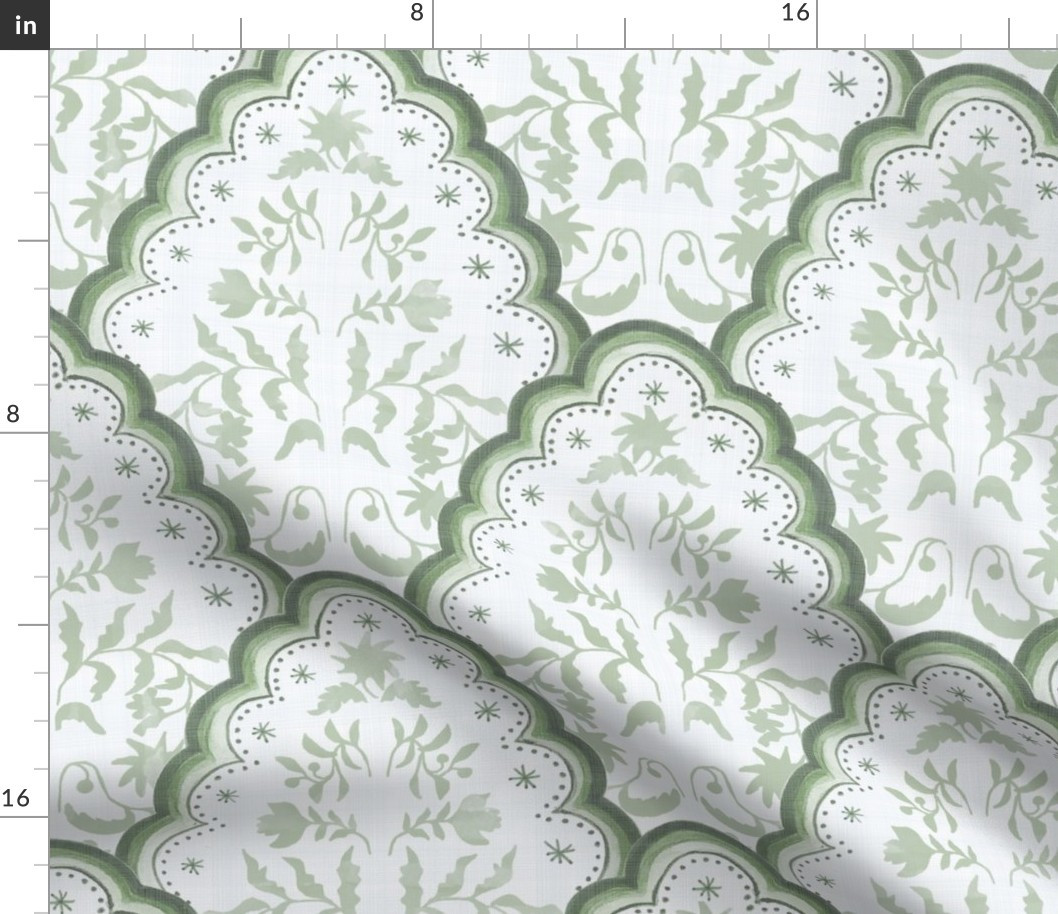 Large Olive Green SCALLOPED PAISLEY | Spoonflower