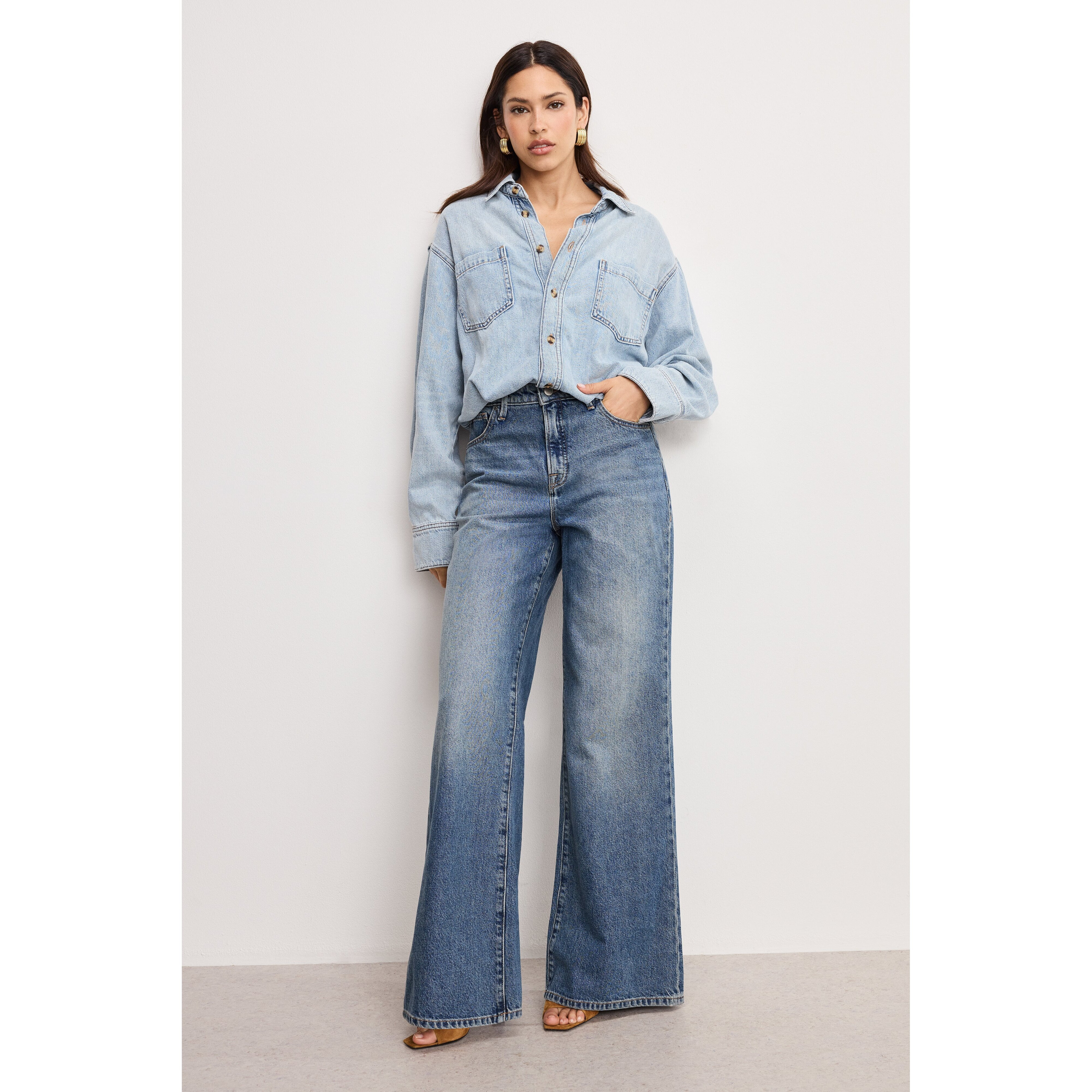 Women's Denim Shirt Jumpsuit | Indigo, Size XL | Good American by Khlo� Kardashian | Good American