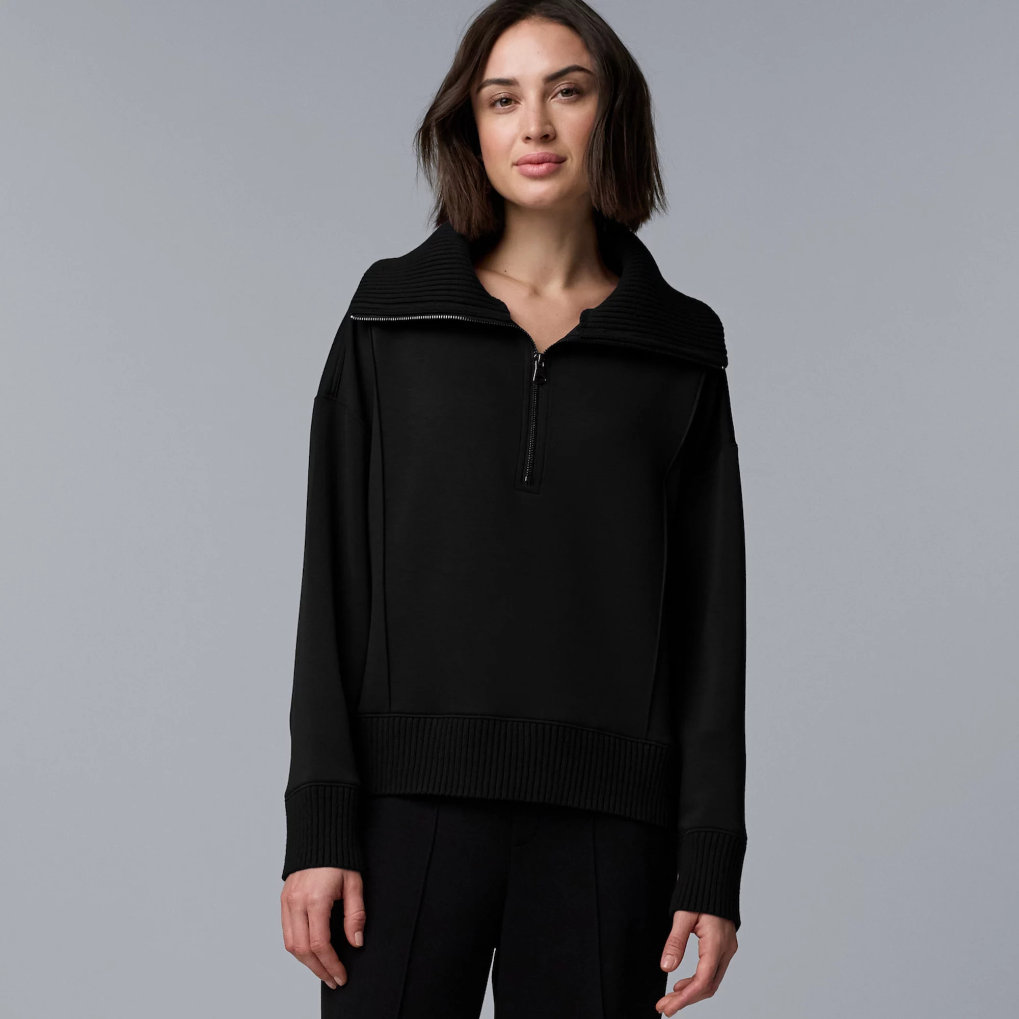 Women's Simply Vera Vera Wang Mixed Media Half-Zip Scuba Sweater | Kohl's