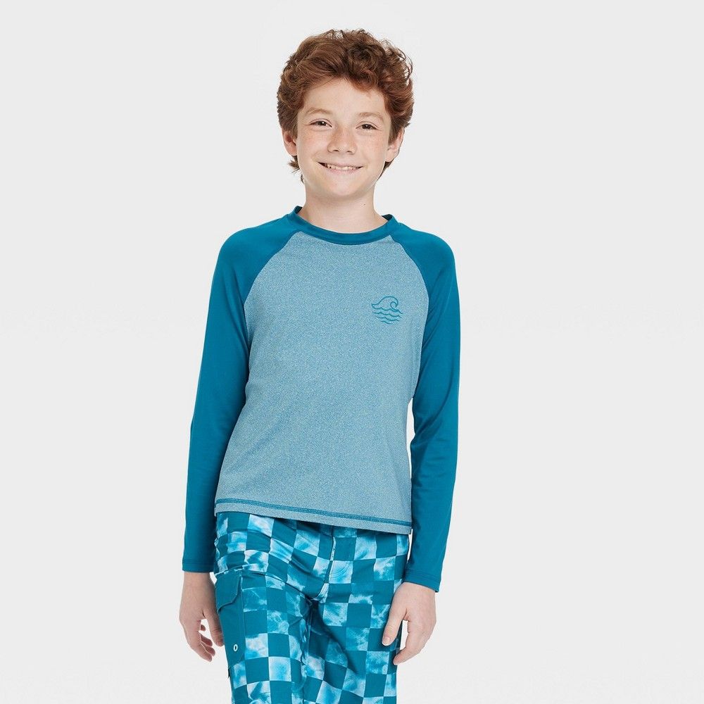 Boys' Wave Long Sleeve Rash Guard Swim Shirt - art class™ Dark Blue XL Husky | Target