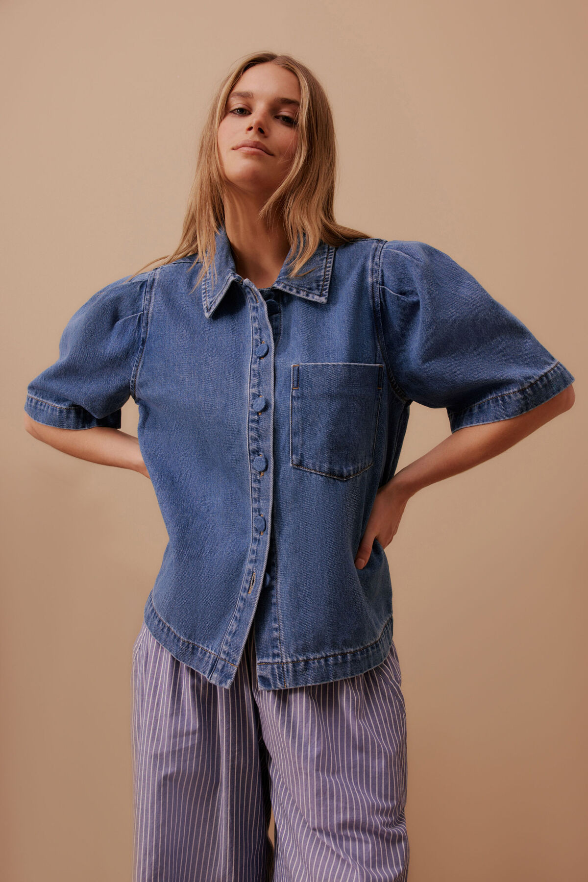 Dylan Pleat Sleeve Denim Shirt | Ceres Life