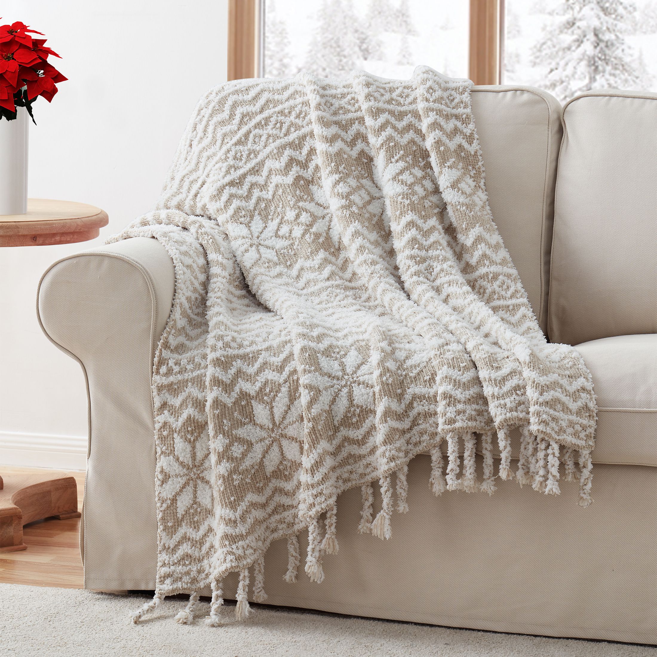 My Texas House Aspen Chenille Snowflake Holiday Throw, Easy Wash, 50 x 60, Taupe - Walmart.com | Walmart (US)