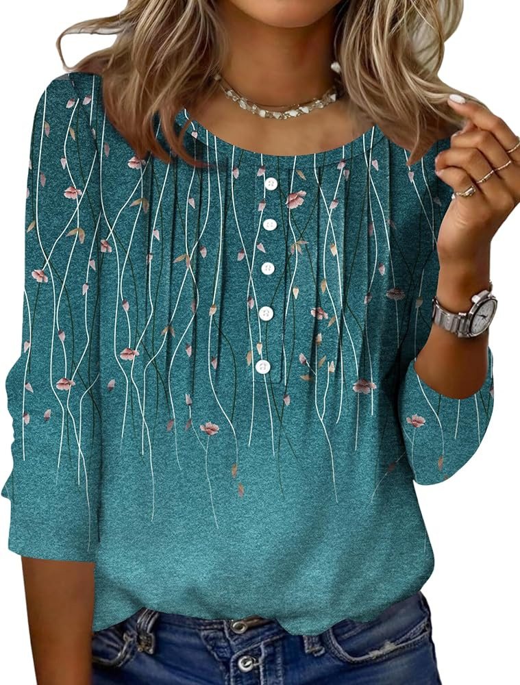 Zeagoo 3/4 Length Sleeve Womens Tops Round Neck Casual Summer Tunic Tops Basic Tees Blouses Dress... | Amazon (US)