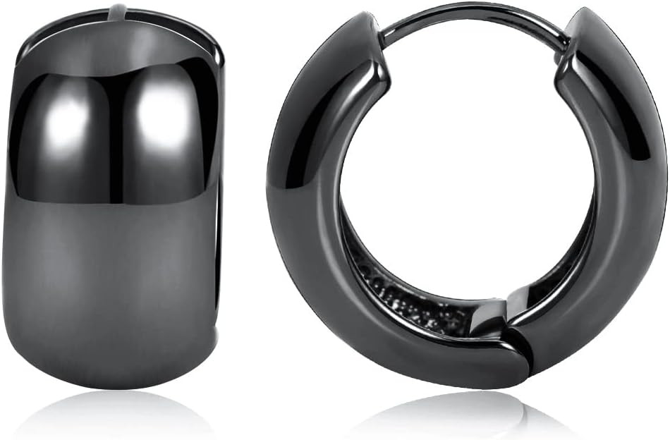 FAMARINE Chunky Black Hoop Earrings for Women 10 MM Wide, 3/4 in Hoops Huggie Earrings for Men | Amazon (US)