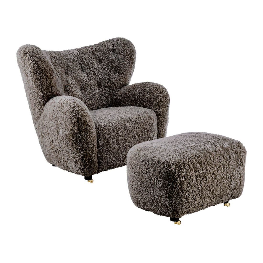 Flemming Lassen The Tired Man Lounge Chair & Footstool in Genuine Sheepskin-Cafe Noir | Eternity Modern