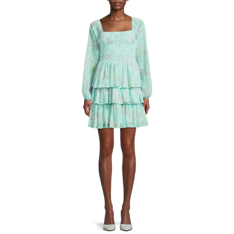 Madden NYC Women's Juniors' Triple Ruffle Smocked Peasant Dress - Walmart.com | Walmart (US)