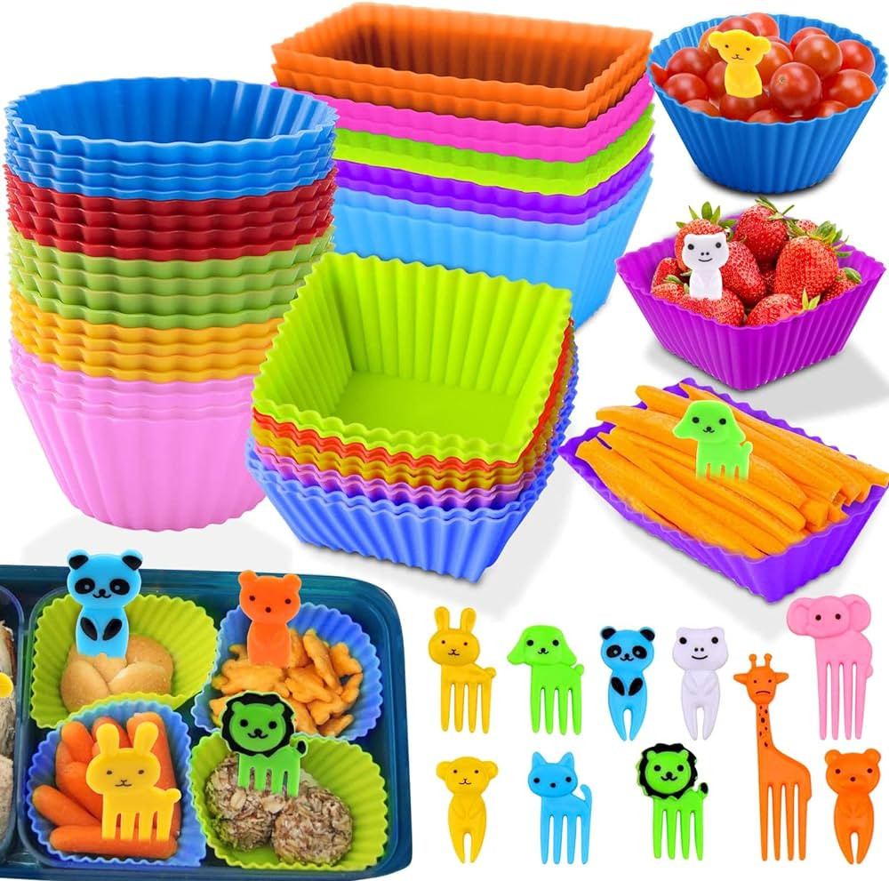 Cadeya 60 Pcs Silicone Lunch Box Dividers, Bento Lunch Box Dividers with Food Picks for Lunch Con... | Amazon (US)