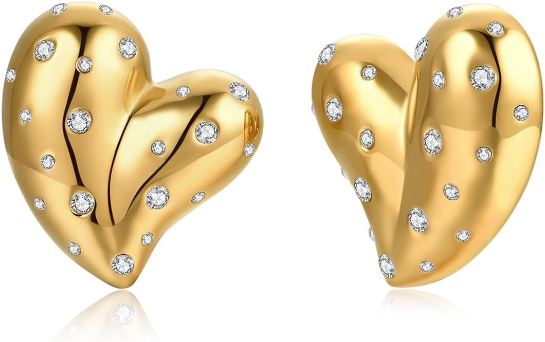 18k Gold Plated CZ Heart Earrings for Women Stainless Steel Triangle Geometric Stud Chunky Jewelr... | Amazon (US)