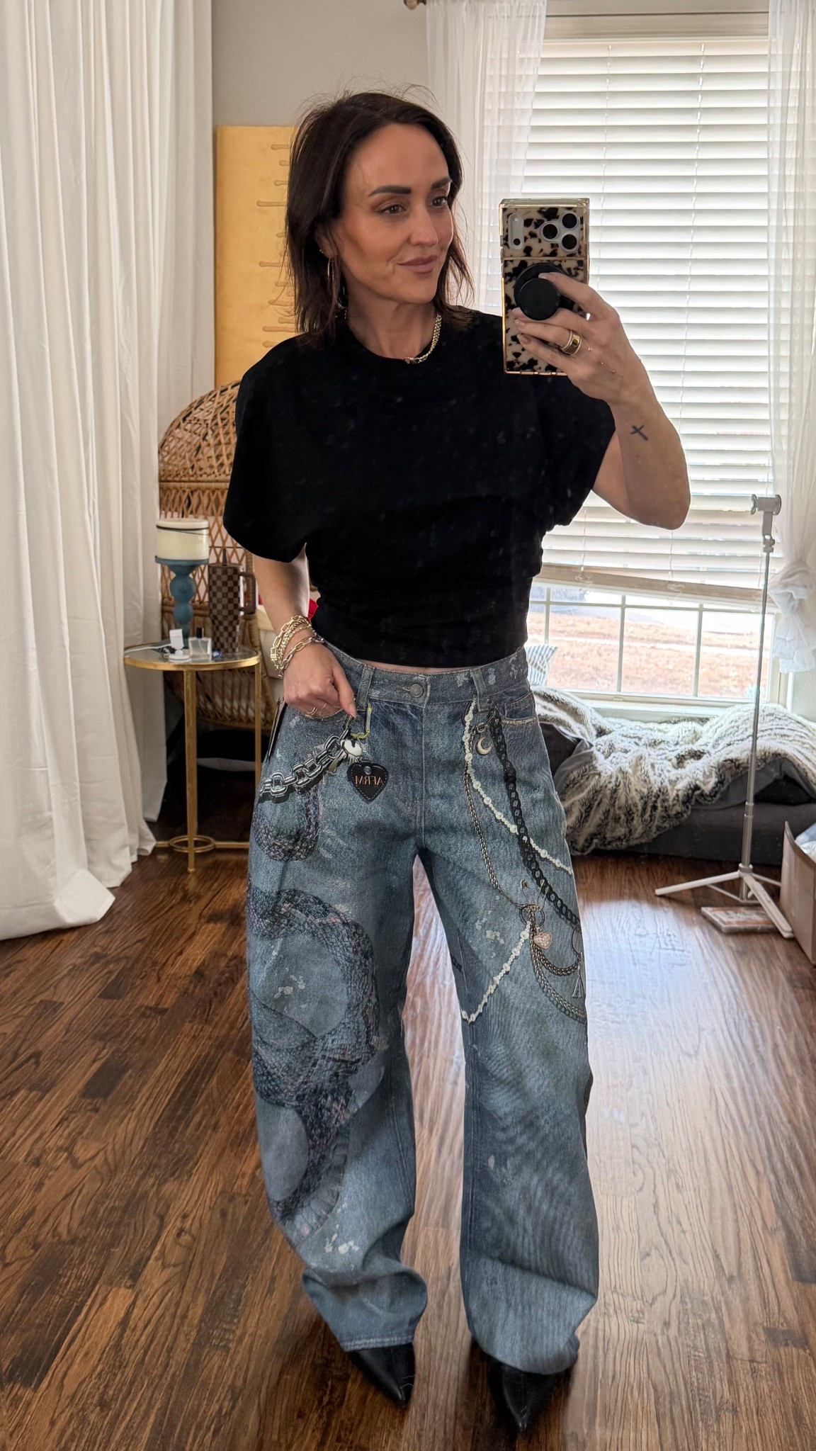 Runs TTS wearing 26 and was still a little oversized which I love. Look for less printed pants for Acne 

#LTKPetite #LTKgrwm #LTKOver40