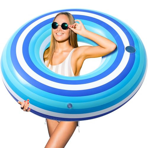 ShinyRelief 50 Inch Giant Inflatable Blue Stripe Tube Floats Donut Pool Float Adult Size Pool Floaties Toys for Swimming Party Decorations | Amazon (US)