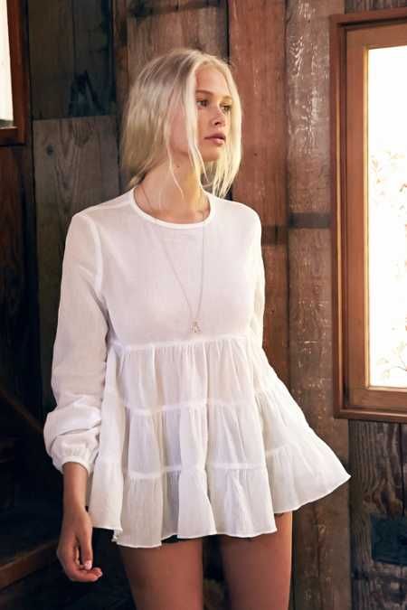 Kimchi Blue Gauze Babydoll Button-Back&nbsp;Shirt | Urban Outfitters US