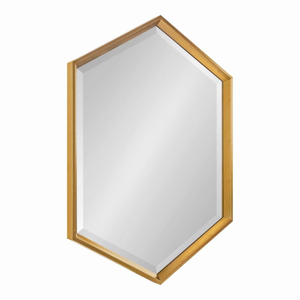 Calter 31 in. x 22 in. Classic Hexagon Framed Gold Wall Mirror | The Home Depot