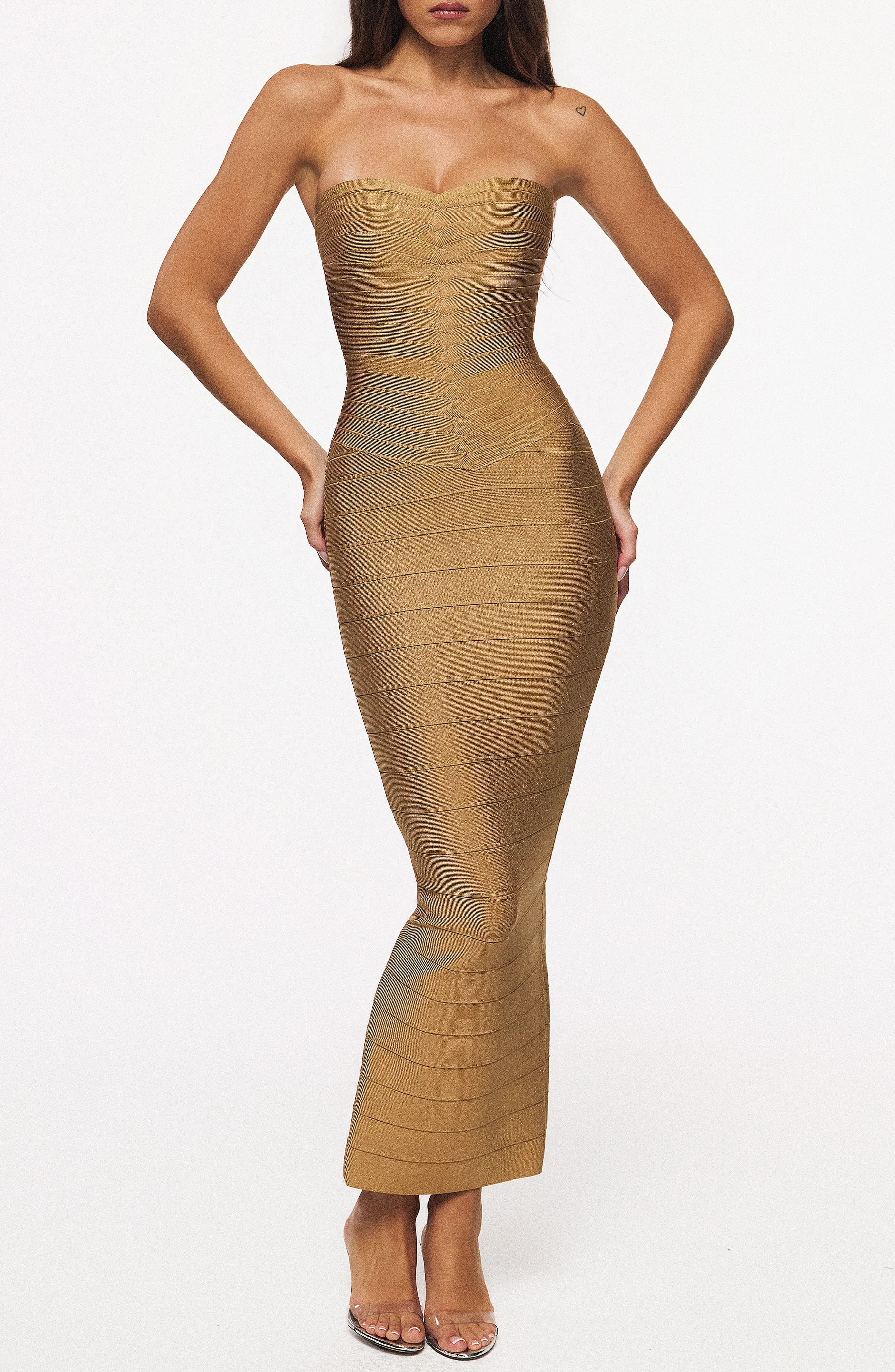 HOUSE OF CB The Sweetheart Shimmer Strapless Gown in Gold at Nordstrom, Size X-Small | Nordstrom