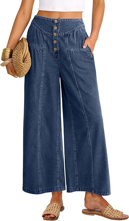 ANRABESS Women’s Wide Leg Palazzo Jeans,Cropped Ankle Length,High Waist Baggy Barrel Denim Pant... | Amazon (US)