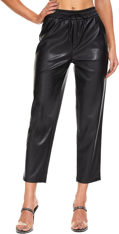 Ginasy Faux Leather Pants for Women High Waist Pleather Jogger Pants Straight Leg Trousers with P... | Amazon (US)