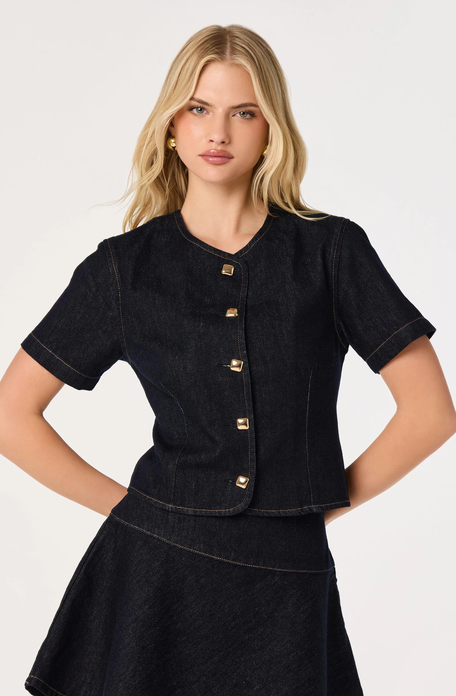 Lennon Short Sleeve Denim Jacket - Dark denim / XS | ASTR The Label (US)