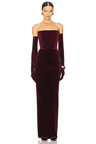 Bronx and Banco Florentina Strapless Velvet Gown in Burgundy from Revolve.com | Revolve Clothing (Global)