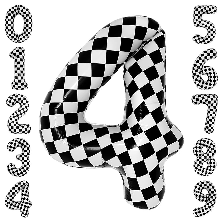 40 Inch Checkered 4 Balloon Large Black and White Number Balloon for Race Car 4th Birthday Party ... | Amazon (US)