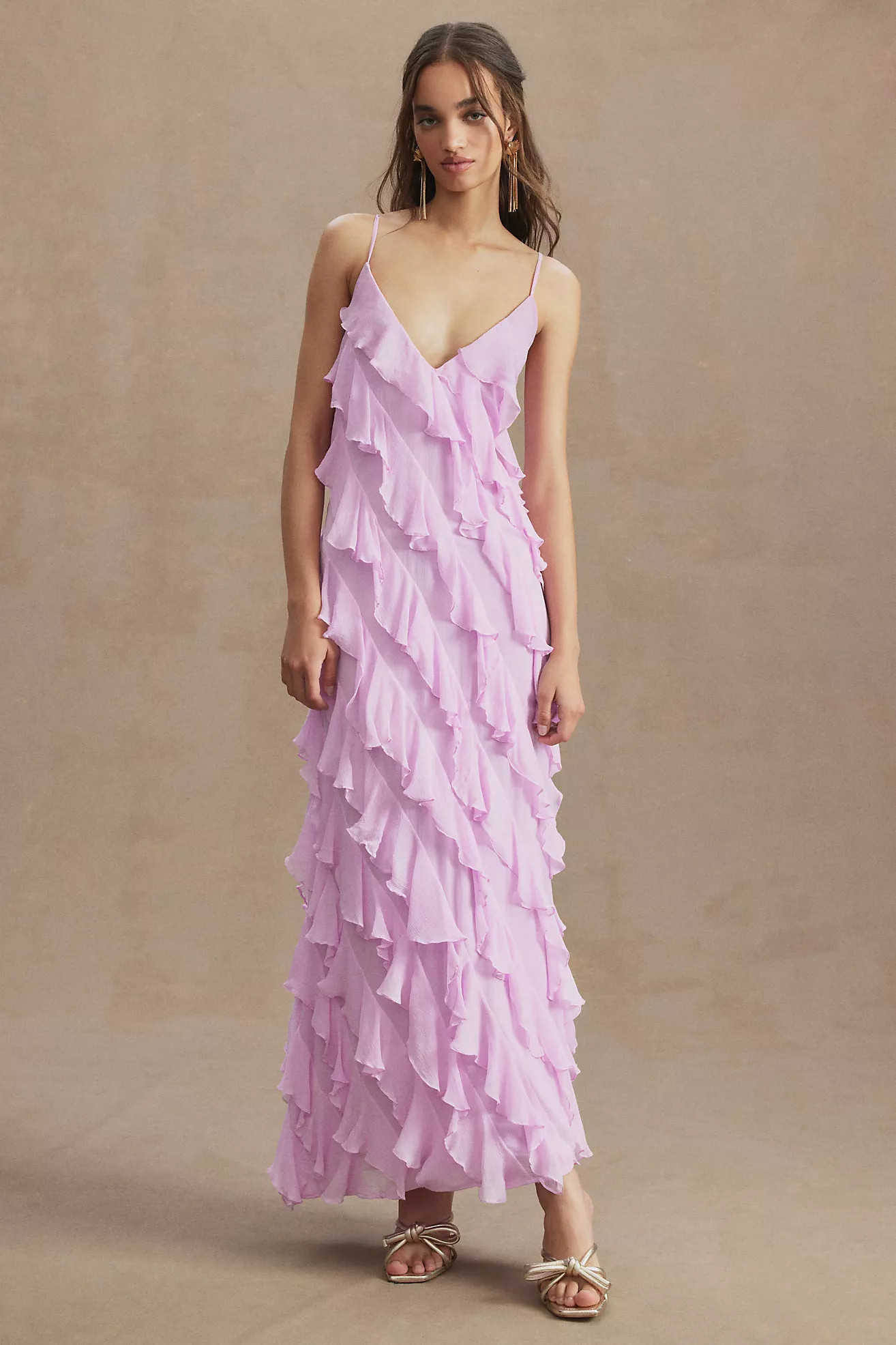 BHLDN Jia Bias-Cut Ruffled V-Neck Gown | Anthropologie (US)