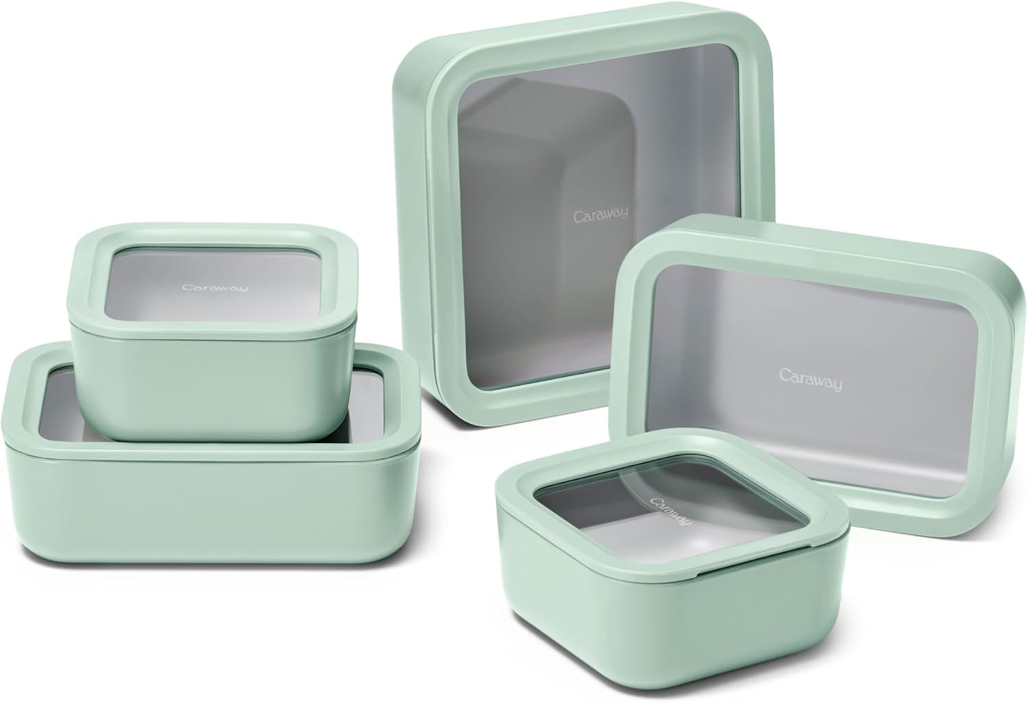 Caraway Glass Food Storage Set, 14 Pieces - Ceramic Coated Food Containers - Easy to Store, Non Toxic Lunch Box Containers with Glass Lids - Includes Storage Organizer & Dot & Dash Inserts - Mist | Amazon (US)