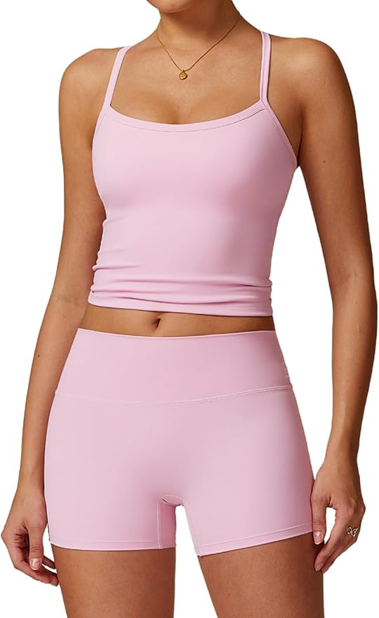 Two Piece Workout Sets For Women Tank Top Matching High Waist Booty Lifting Shorts Gym Yoga Activ... | Amazon (US)