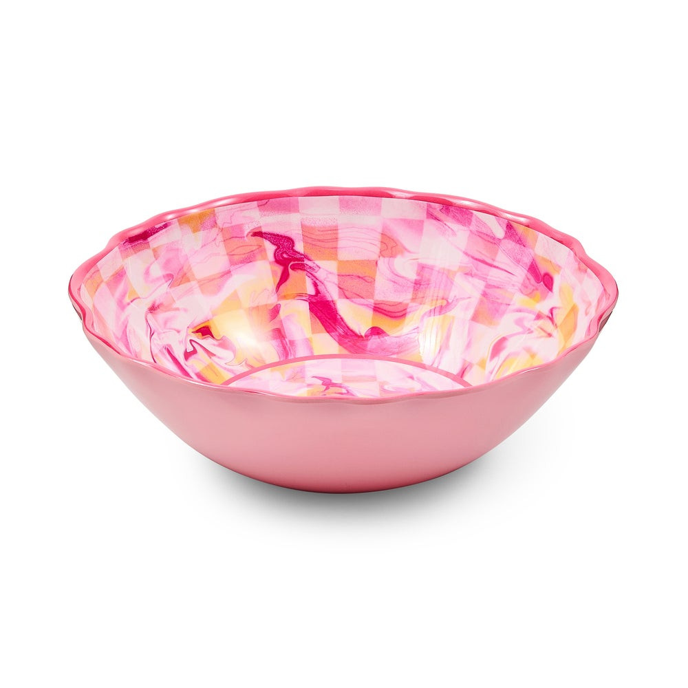 Pink Marble Check Melamine Serving Bowl | MacKenzie-Childs