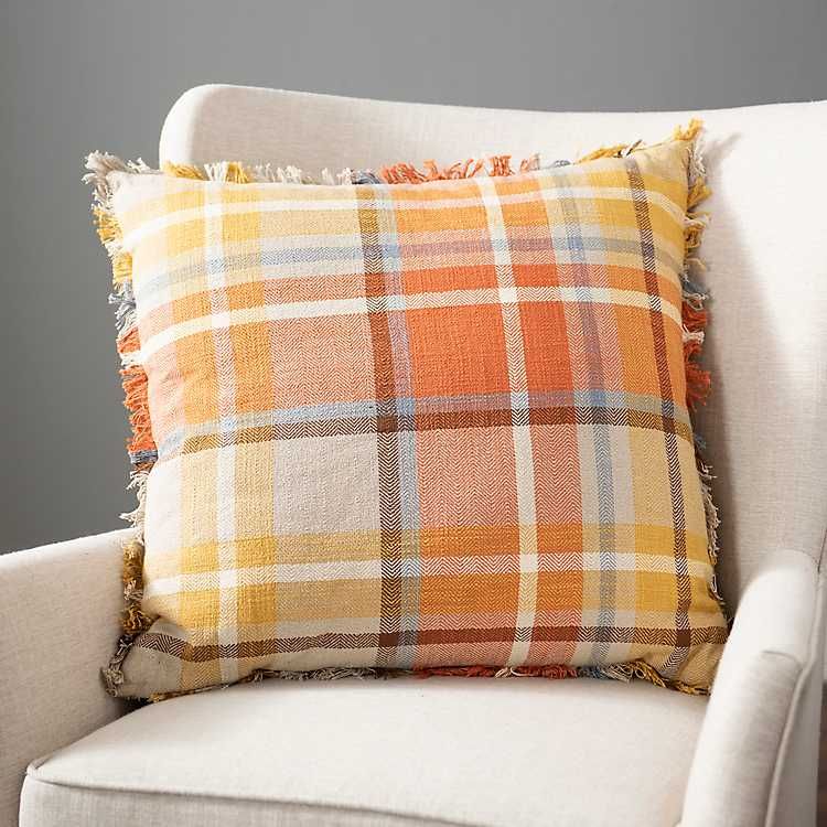 New!Multicolor Plaid Fringe Pillow | Kirkland's Home