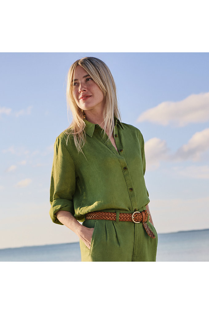 Women's Petite Linen Long Sleeve Feminine Shirt - Lands' End - Green - S | Lands' End (US)