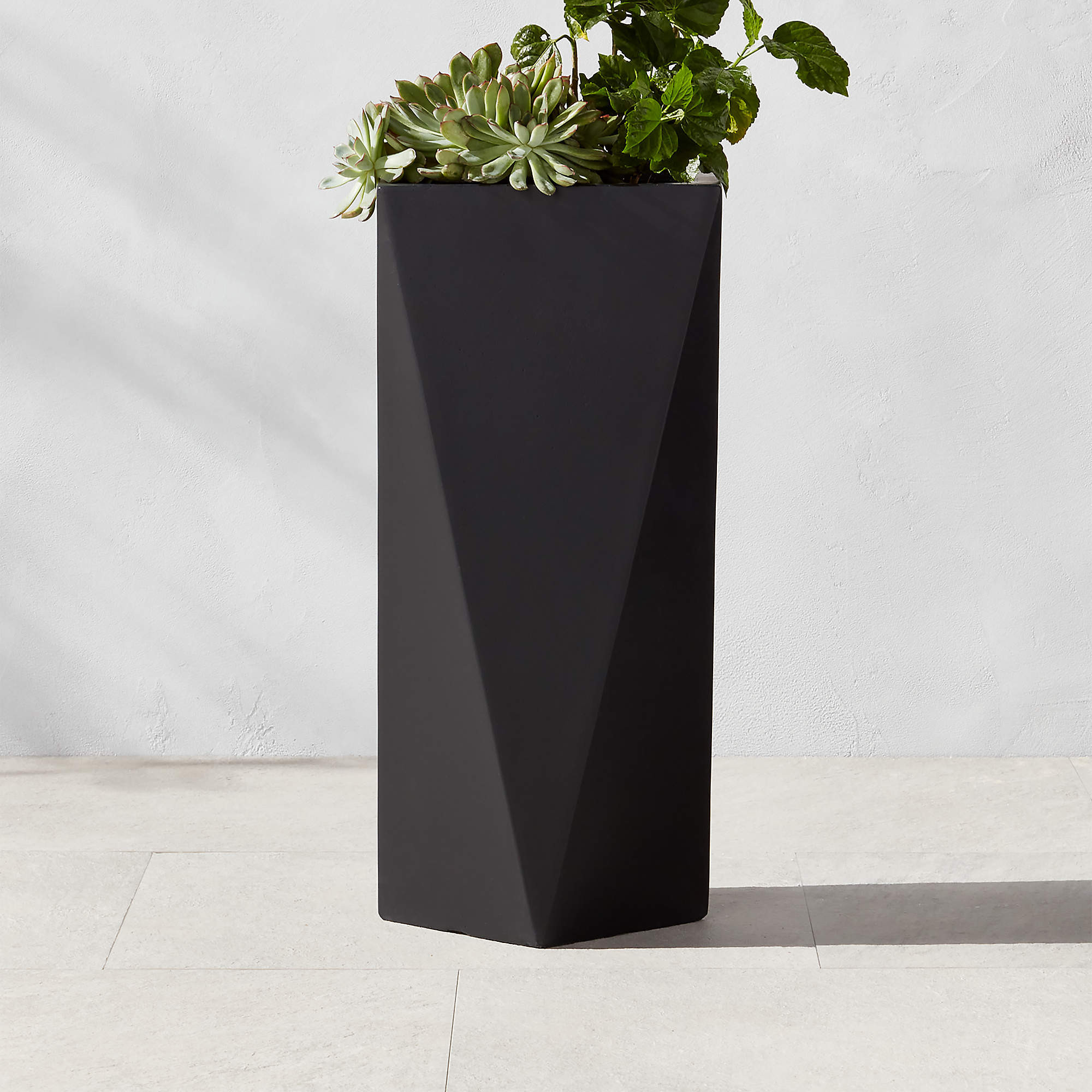 Angular Modern Black Cement Outdoor Planter Small + Reviews | CB2 | CB2