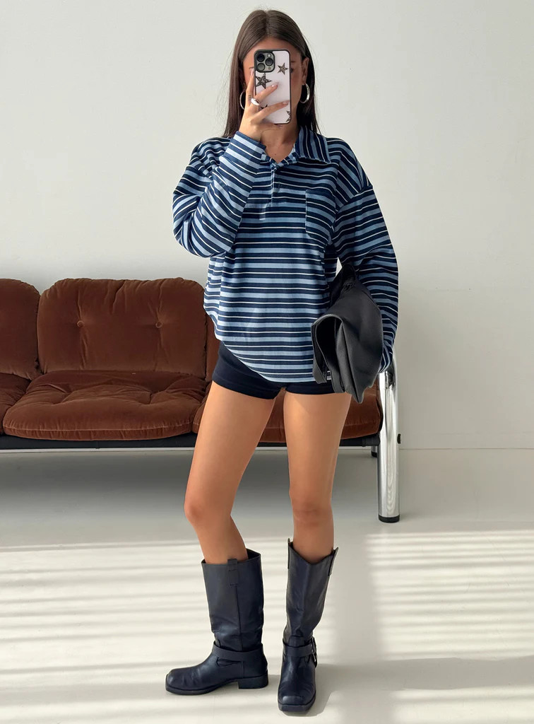 Mystris Collared Jumper Blue Stripe | Princess Polly US