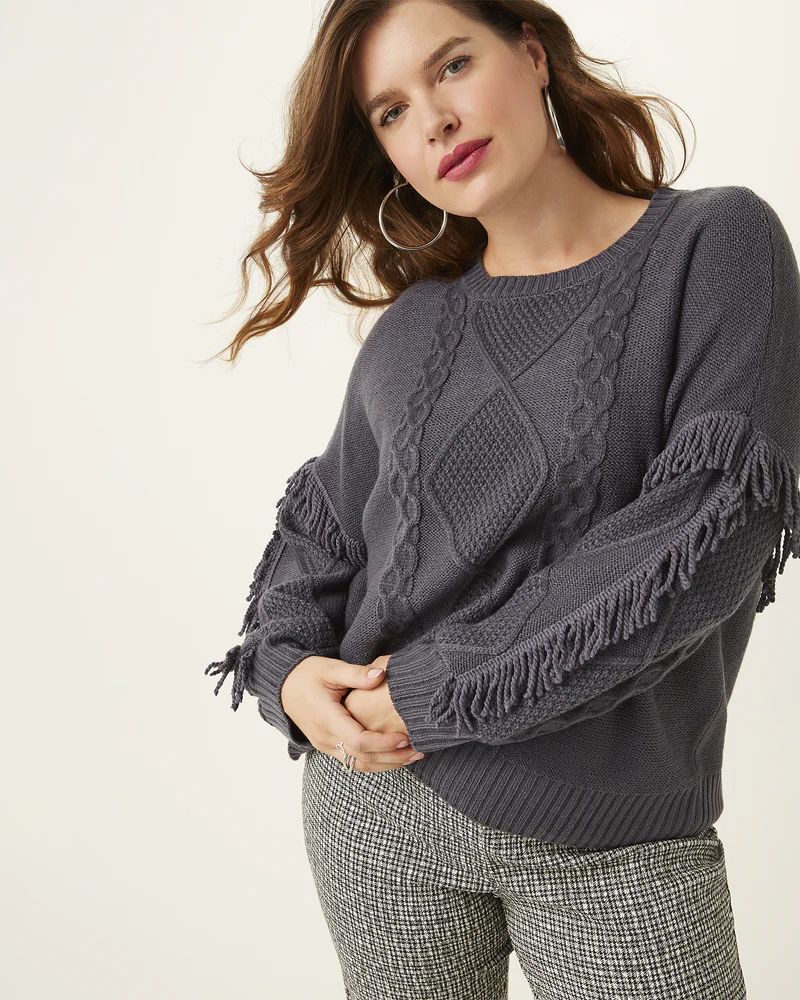 Joan Plus Size Cable-Knit Fringe Sweater | Dia&Co | Dia&Co