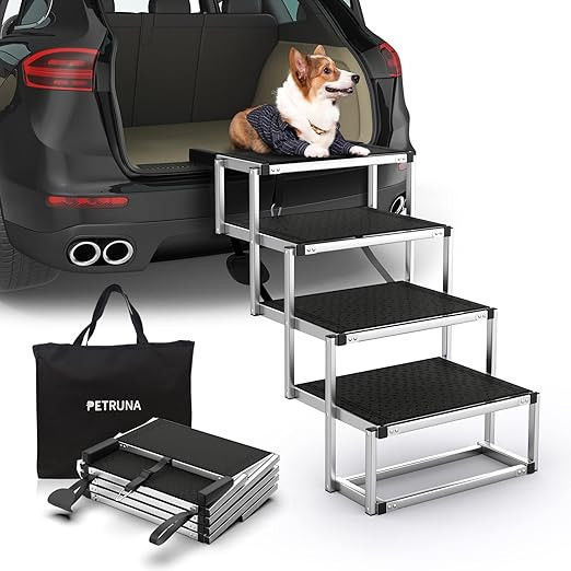 PetRuna Dog Car Ramp for Large Dogs, Portable Aluminum Foldable Pet Ladder with Non-Slip Surface,... | Amazon (US)